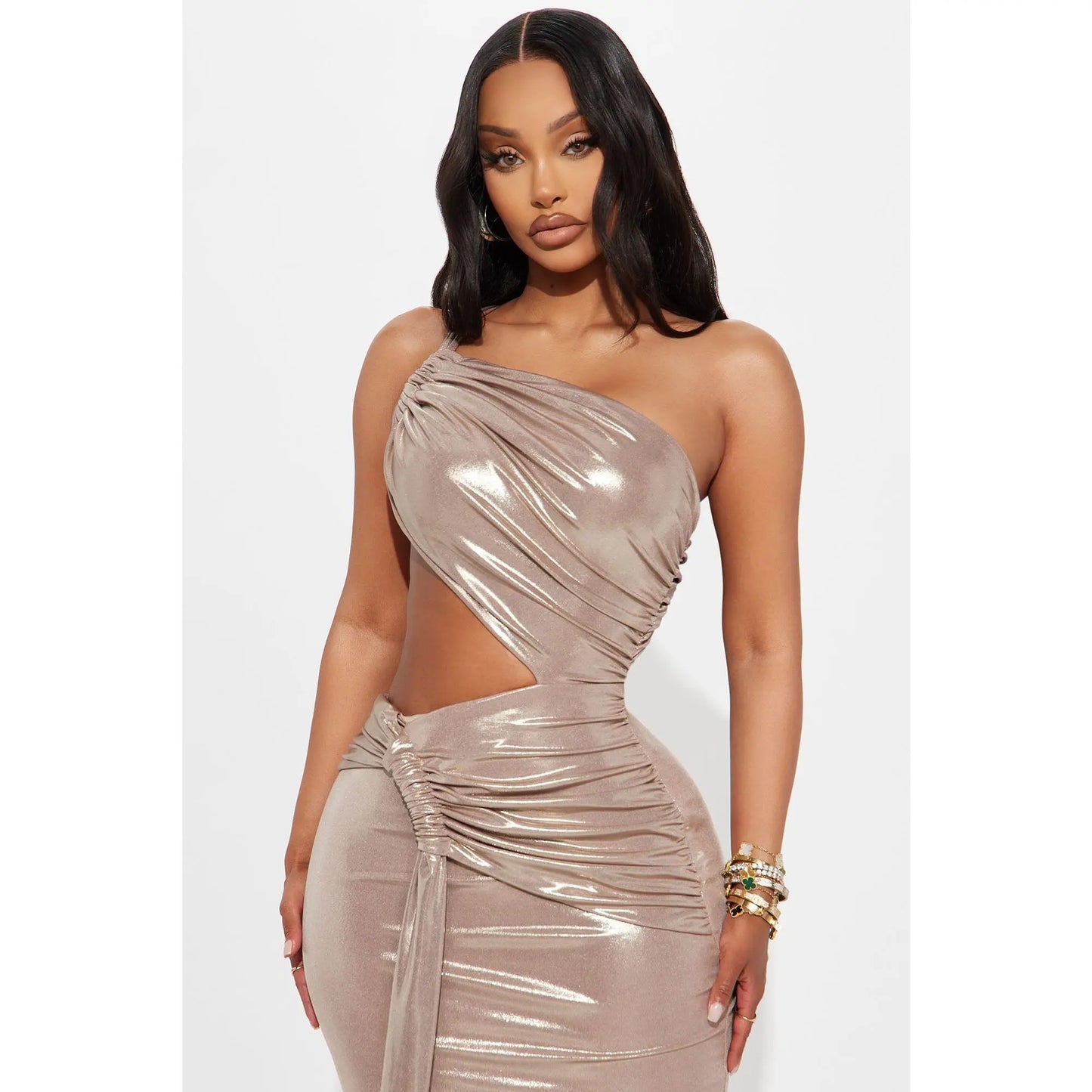 Island Glam Metallic Maxi Dress - Champagne