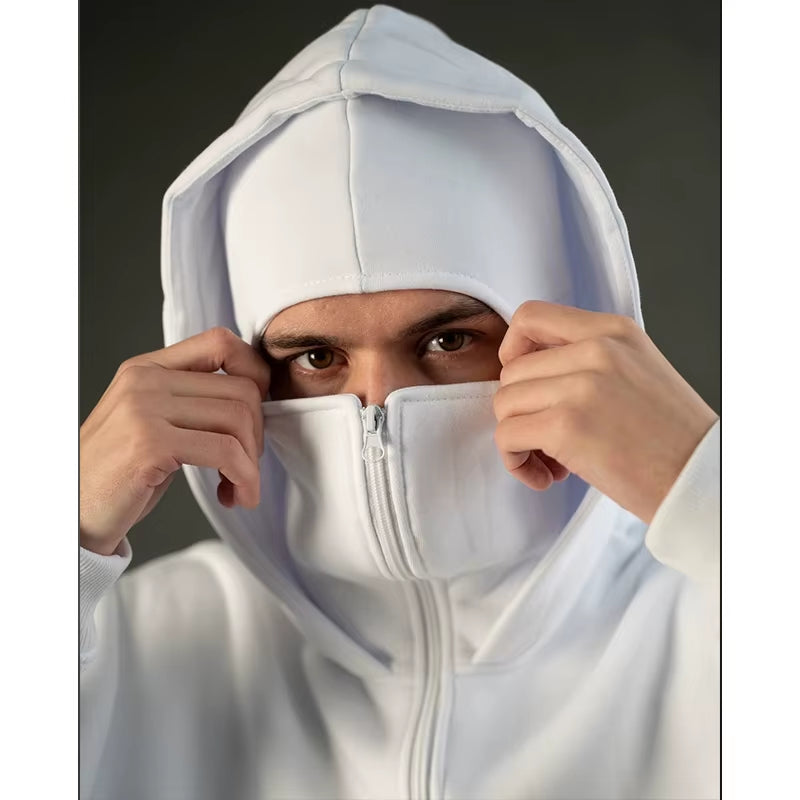 Men'S Double Hat Mask Zipper Design Winter Windproof Hoodie Sports Jacket Outdoor Activities Hiking Travel Running Sweatshirt ﻿