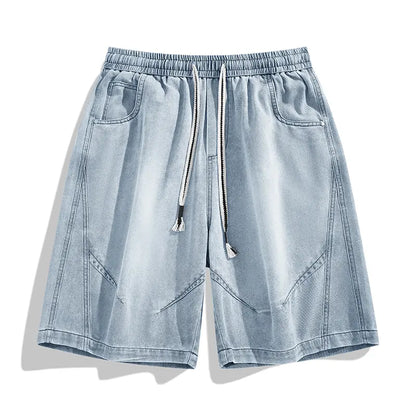 Menswear Baggy Jorts - Men'S Denim Shorts with Elastic Drawstring Waistband, Loose Fit, Knee-Length, plus Sizes, Casual Street Style for Spring Summer, Ideal for Workouts & Everyday Wear, Men'S Jorts, Oversize, Polyester, Clothes, Oversized