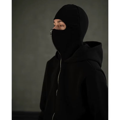 Men'S Double Hat Mask Zipper Design Winter Windproof Hoodie Sports Jacket Outdoor Activities Hiking Travel Running Sweatshirt ﻿