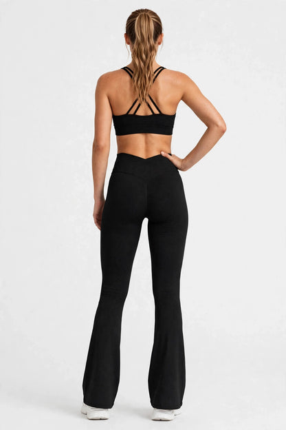 High-Waisted Ribbed Flare Leggings – Sculpted Bootcut Yoga Trousers