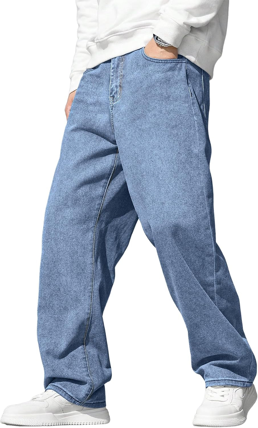 Men'S Jeans Baggy Wide Leg Jeans Skater Hip Hop Denim Pants Y2K Vintage Loose Fit Streetwear