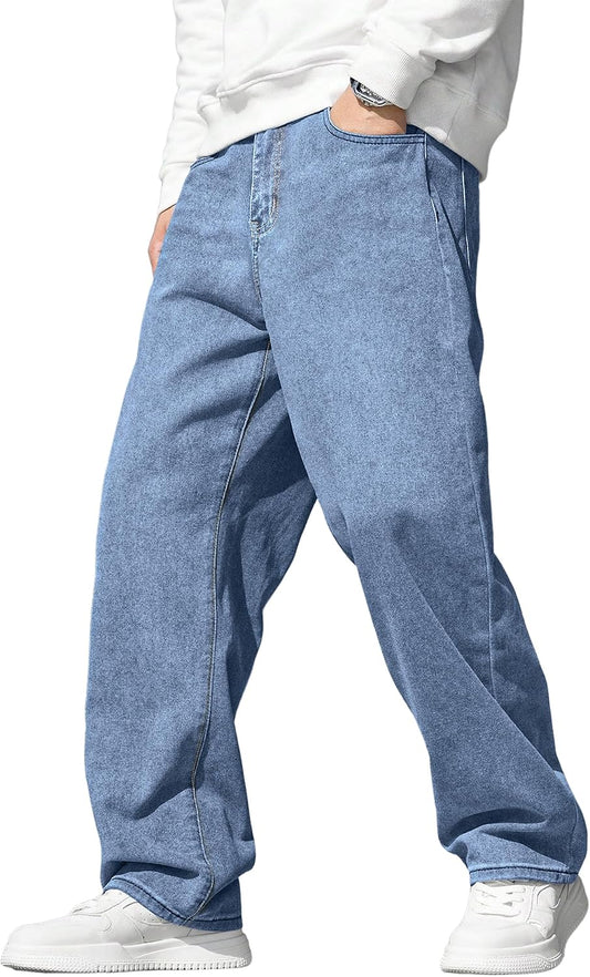 Men'S Jeans Baggy Wide Leg Jeans Skater Hip Hop Denim Pants Y2K Vintage Loose Fit Streetwear