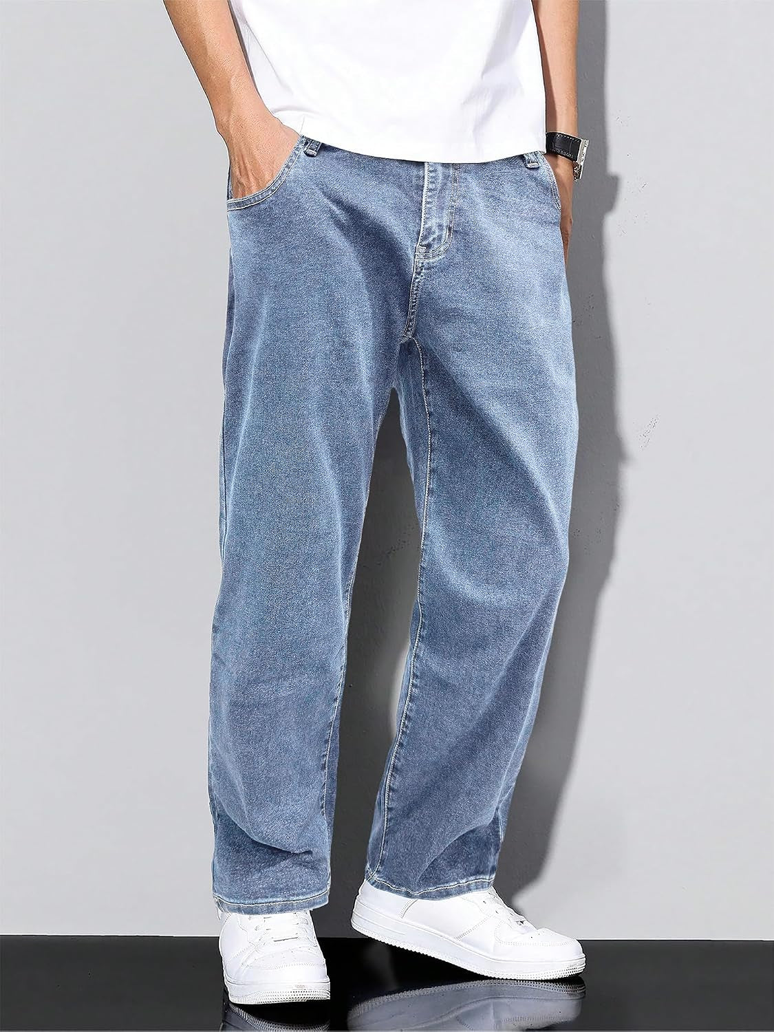 Men'S Jeans Baggy Wide Leg Jeans Skater Hip Hop Denim Pants Y2K Vintage Loose Fit Streetwear
