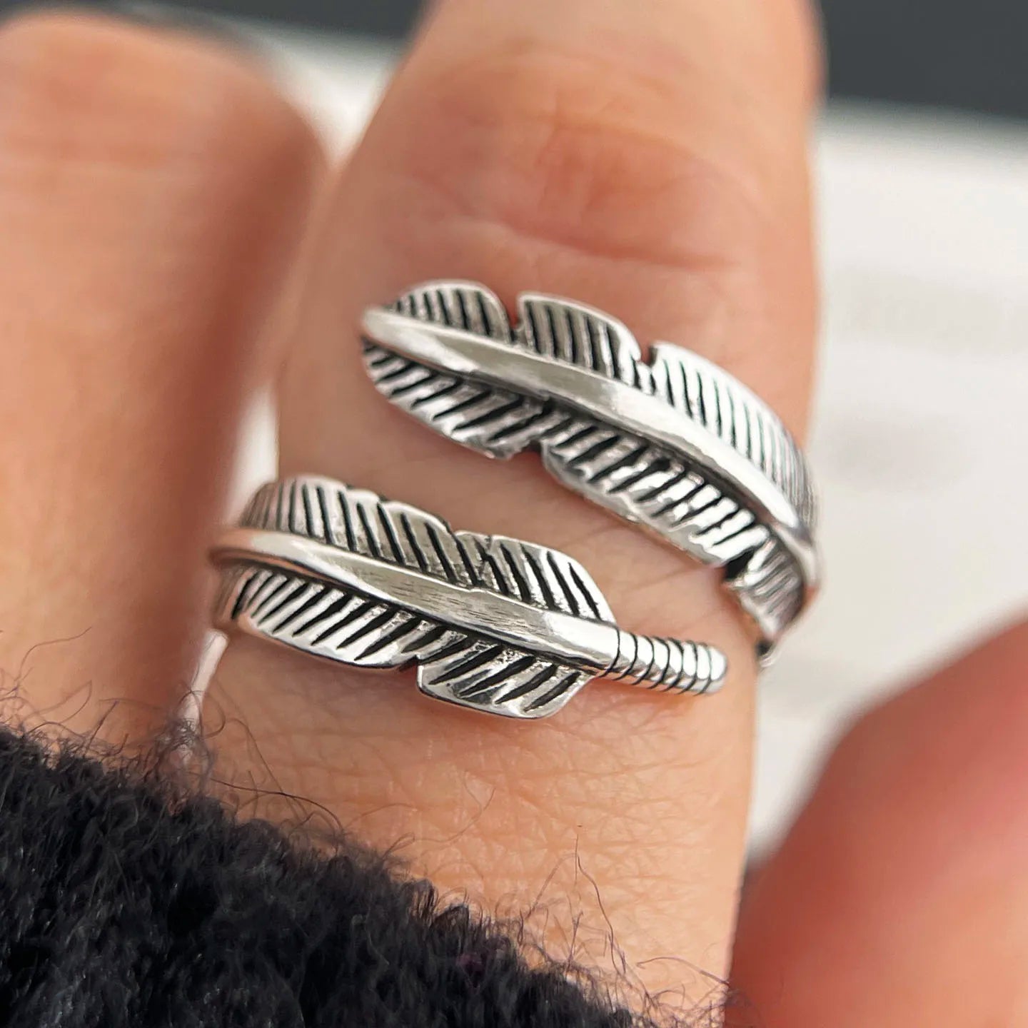 925 Sterling Silver Rings for Women Men Wide Vintage Feather Open Ring for Birthday Party Gift