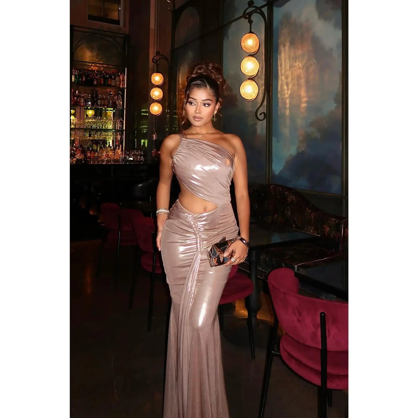 Island Glam Metallic Maxi Dress - Champagne