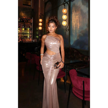 Island Glam Metallic Maxi Dress - Champagne
