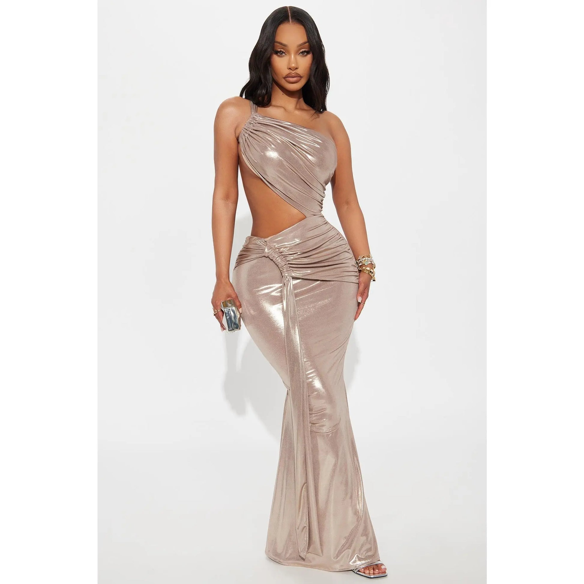 Island Glam Metallic Maxi Dress - Champagne
