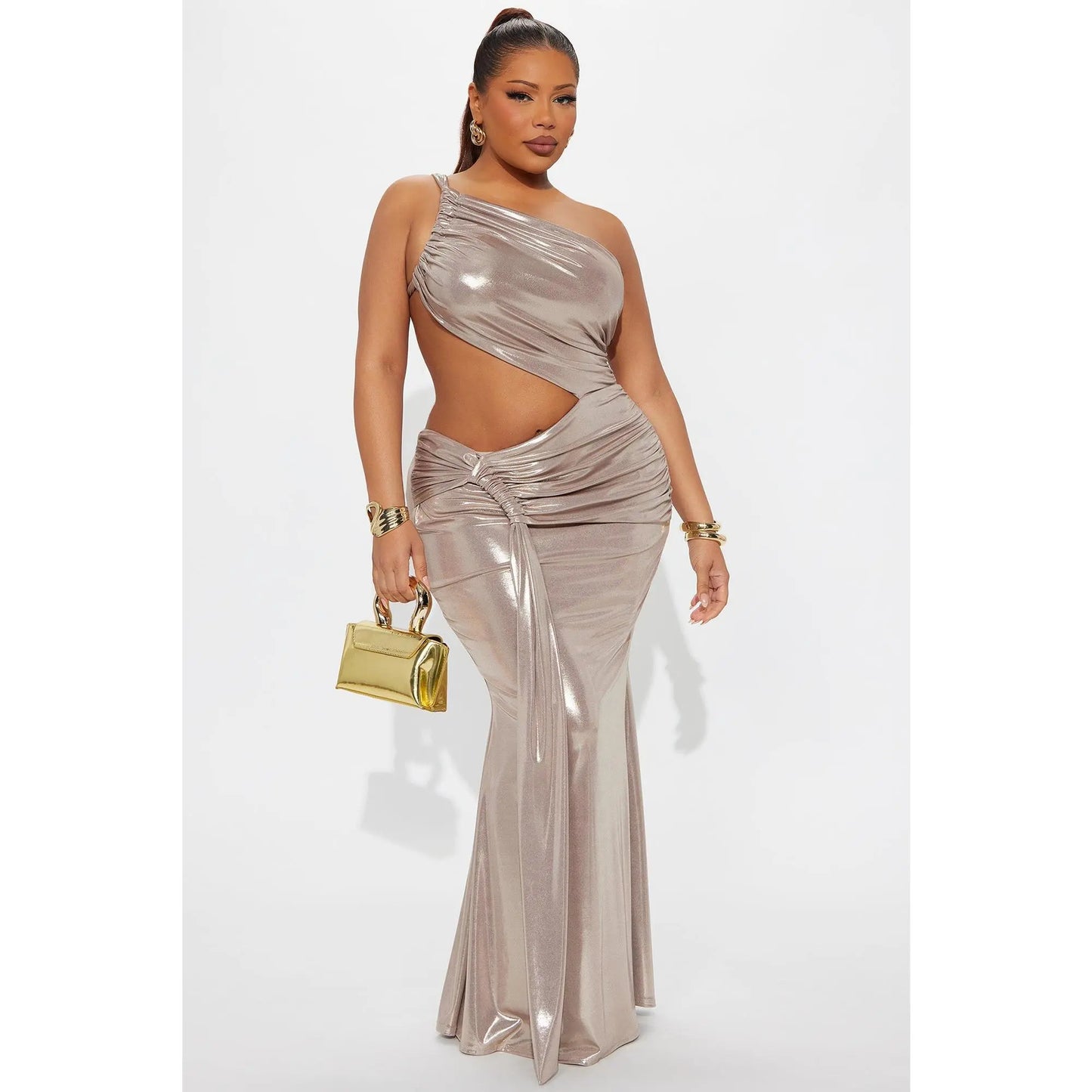 Island Glam Metallic Maxi Dress - Champagne