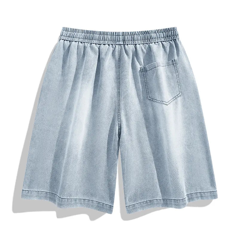 Menswear Baggy Jorts - Men'S Denim Shorts with Elastic Drawstring Waistband, Loose Fit, Knee-Length, plus Sizes, Casual Street Style for Spring Summer, Ideal for Workouts & Everyday Wear, Men'S Jorts, Oversize, Polyester, Clothes, Oversized